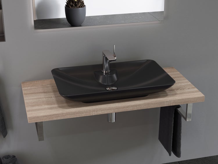Aqua Bagno Leon – Aufsatzwaschbecken 64 cm – Keramik in Schwarz Matt – KB.AN.LEON.002