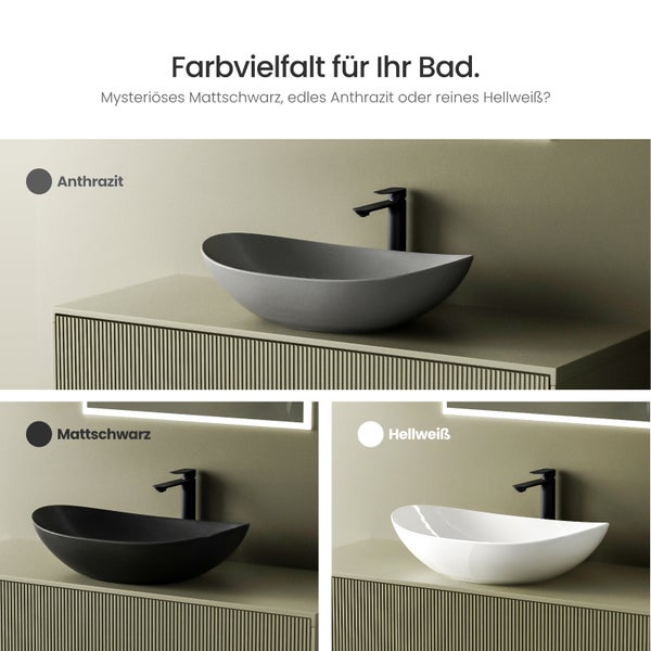 EMKE Waschbecken 615×360 mm, Ovales Aufsatzwaschbecken ohne Hahnloch, Keramik, Matt Dunkelgrau, Höhe: 155mm, Modernes Design, Kratzfest, Fleckenresistent, Pflegeleicht
