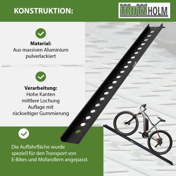 TrutzHolm Logo und Auffahrrampe für E-Bikes und Mofas aus pulverbeschichtetem Aluminium