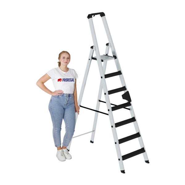 PROREGAL Stufen-Stehleiter Einseitig Begehbar mit Clip-Step Relax 7 Stufen