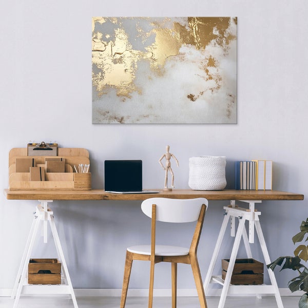 Leinwandbild Abstrakt grau gold Bilder Modern Wohnzimmer 60x40 cm