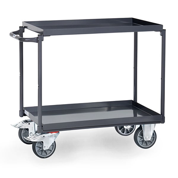 Fetra ESD-Tischwagen, grau mit Wannen und 2 Etagen 850x500mm Griff gerade