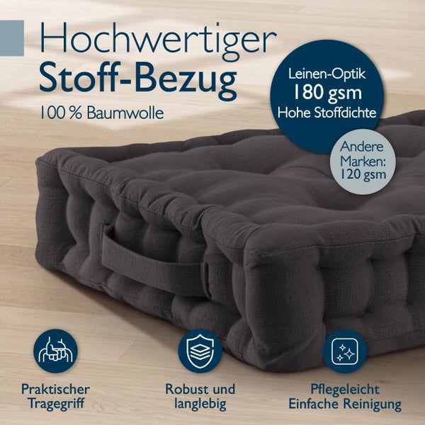 Graues Bodenkissen mit Tragegriff, Bezug aus Baumwolle