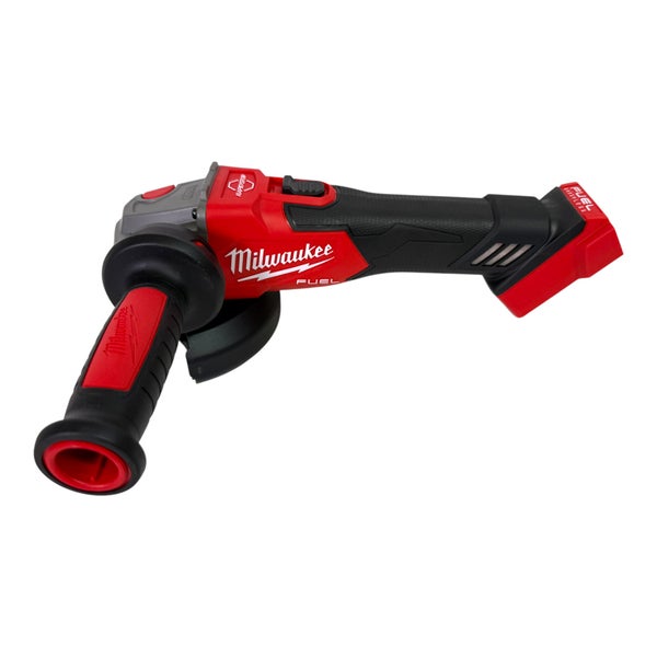 Milwaukee Akku-Winkelschleifer Fuel mit bürstenlosem Motor und Seitengriff.