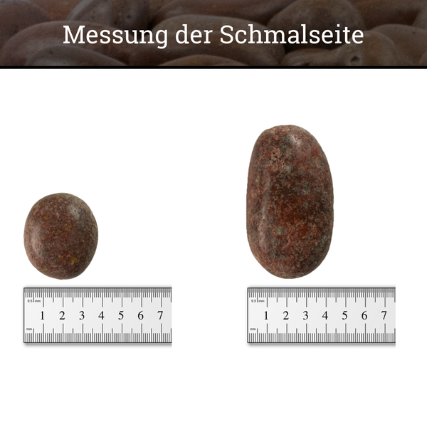 Darstellung der Messung der Schmalseite von Ziersteinen mit einem Lineal in Millimetern.