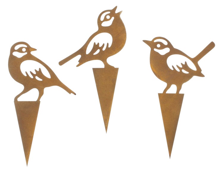 FRANK FLECHTWAREN | Stecker Vogel, 3er Set, METALL, 11 x 18 x cm