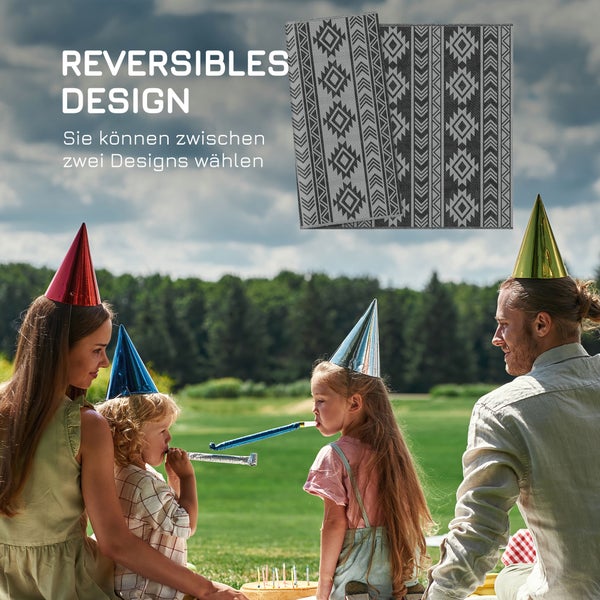 Outsunny Outdoor-Teppich, wasserdicht, mit doppelseitigem Design, für Terrasse, Balkon, Camping, 182 x 274 cm, Kunststoff, Schwarz+Grau