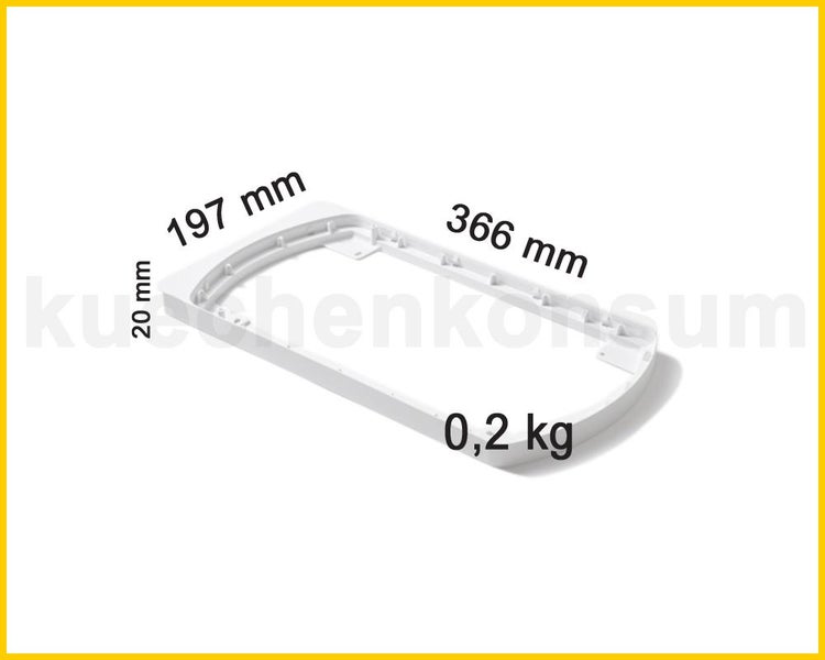 Weißer Kunststoffrahmen mit den Maßen 366 Millimeter mal 197 Millimeter mal 20 Millimeter und einem Gewicht von 0,2 Kilogramm.