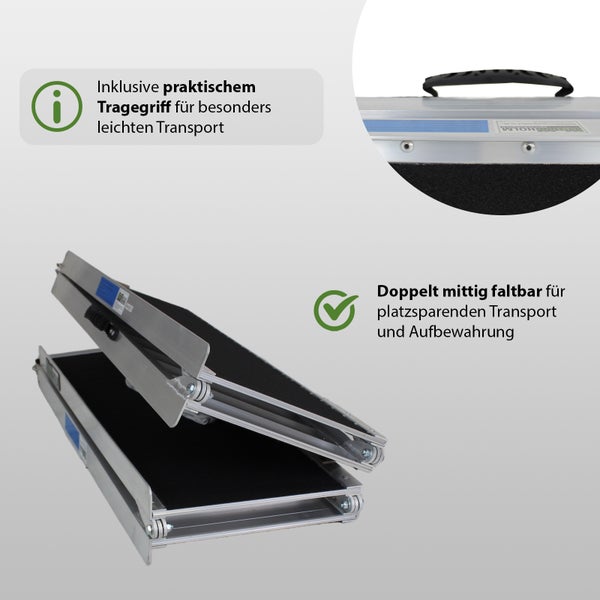 Zusammengeklappte Rollstuhlrampe aus Aluminium