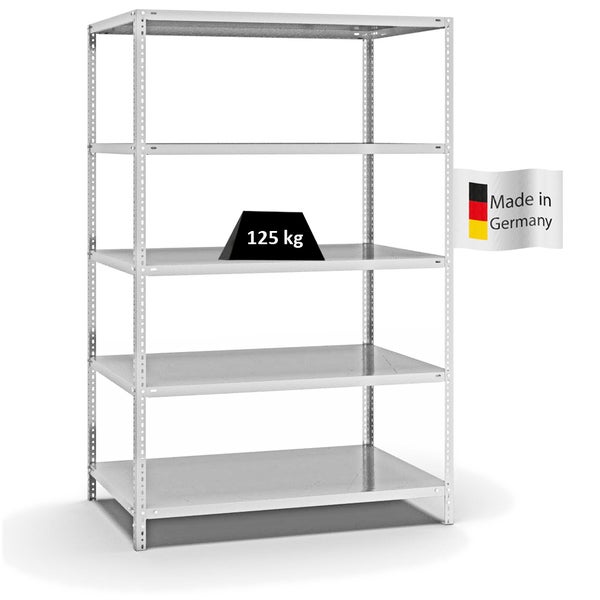 PROREGAL Fachbodenregal Schraubsystem Light-Duty Grundregal HxBxT 200 x 130 x 80 cm 5 Ebenen Fachlast 125 kg Beidseitig Nutzbar Lichtgrau