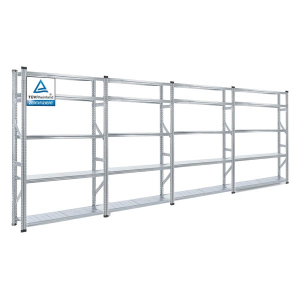 PROREGAL Fachbodenregal Stecksystem Proximo Komplettregal HxBxT 200 x 480 x 32 cm 5 Ebenen Fachlast 200 kg Beidseitig Nutzbar Verzinkt