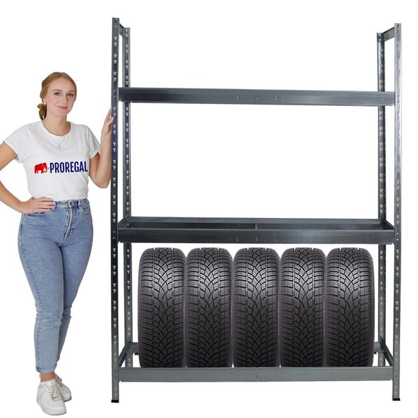 PROREGAL Reifenregal Tiger XL HxBxT 200 x 150 x 45 cm bis zu 18 Reifen auf 3 Ebenen Verzinkt