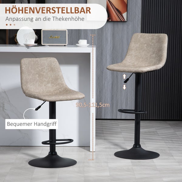 HOMCOM 2er-Set Barhocker, Bistrohocker mit Fußstütze, Drehbar Barstuhl, Höhenverstellbar Küchenhocker mit Kunstlederbezug, für Wohnzimmer, Esszimmer, Beige