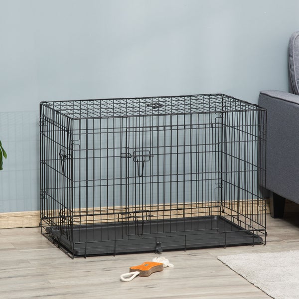 PawHut Hundekäfig, Transportkäfig, 92 x 57 x 62,5 cm Metall Schwarz