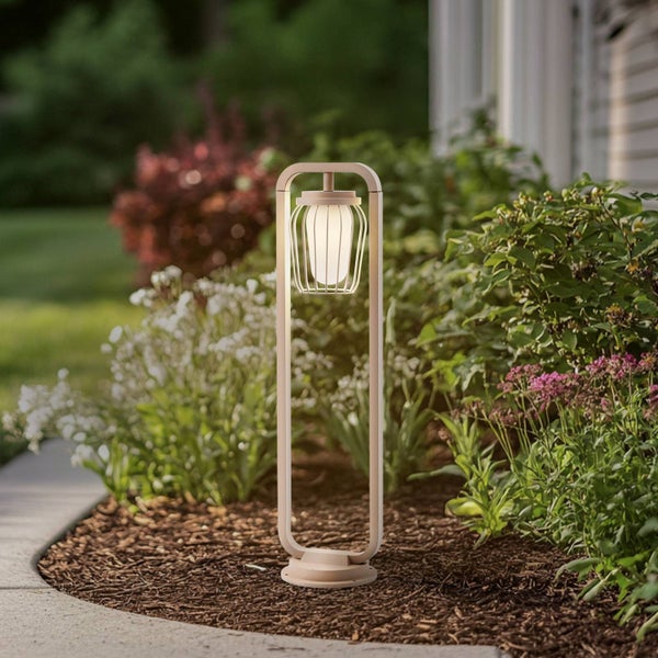 Lucande Außenleuchte Chandan (spritzwassergeschützt (Modern) in Creme aus Aluminium (1 flammig, E27) - Wegeleuchte Pollerleuchte Wegelampe Sockelleuchte