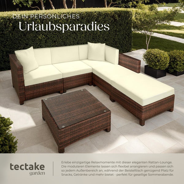 Rattan Lounge tectake  mit Sicherheitsglasplatte mit Aluminiumgestell schwarz/braun