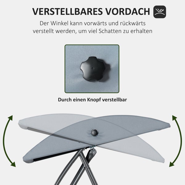 Outsunny Hollywoodschaukel, 3-Sitzer, mit Dach, 198 x 124 x 179 cm, Polyrattan+Metall, Grau