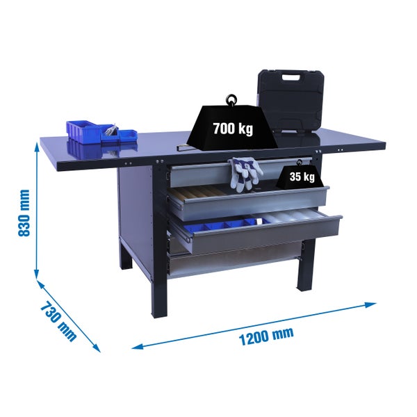 Werkbank BUFFALO METAL mit 5x Schublade | HxBxT 83x120x73cm | Traglast 700kg | Anthrazit