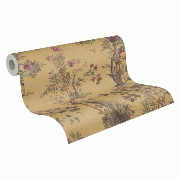 Tapetenrolle mit floralem Motiv und Vogel und Schmetterlingsdarstellungen für eine Wandgestaltung