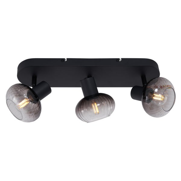 Deckenleuchte mit drei Strahlern und Glasschirmen