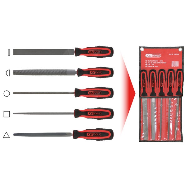 Werkstattfeilen Satz von KS Tools mit verschiedenen Feilenformen und KS Tools Logo