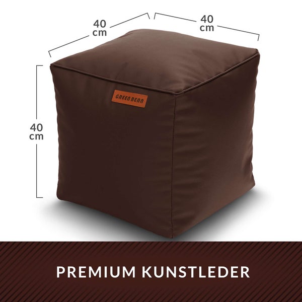 Green Bean Sitzhocker aus Kunstleder - Pouf mit EPS Perlen Füllung - 40 x 40 cm - perfekte Ergänzung zum Sitzsack - Sitzwürfel Sitzkissen Hocker Fußhocker - Dunkelbraun