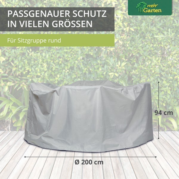 Mehr Garten - Premium PROTECT Sitzgruppen-Abdeckung rund, Maße: 200 (Ø) x 94 (H) cm I Gartenmöbel-Schutzhülle wasserdicht, UV-beständig & atmungsaktiv aus robustem Gewebe I Taupe (Hellgrau)