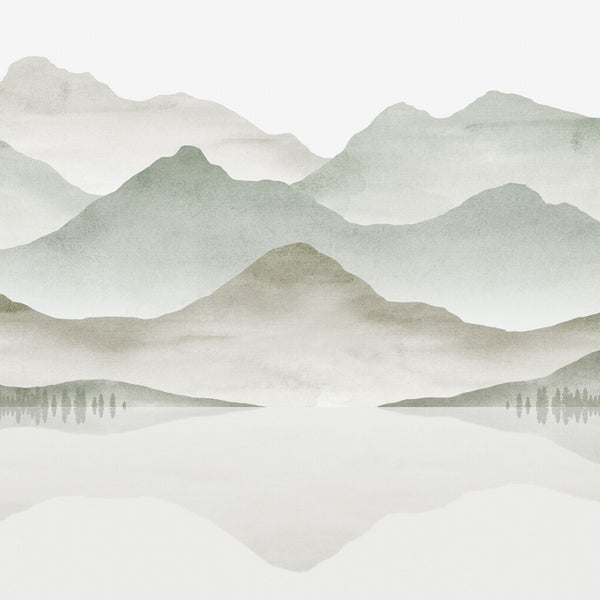 Illustration einer Berglandschaft mit See und Spiegelung
