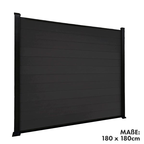 FLOORDIREKT WPC Sichtschutzzaun Kronos Komplettset Gartenzaun 180 x 180 cm Black