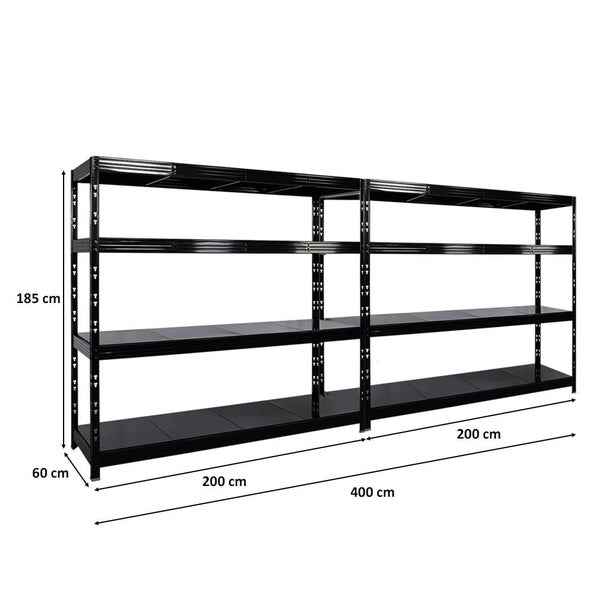 PROREGAL Mega Deal 2x Profi Schwerlastregal Rhino HxBxT 180x200x60cm 4 Stahlplatten-Ebenen Fachlast 500kg Schwarz