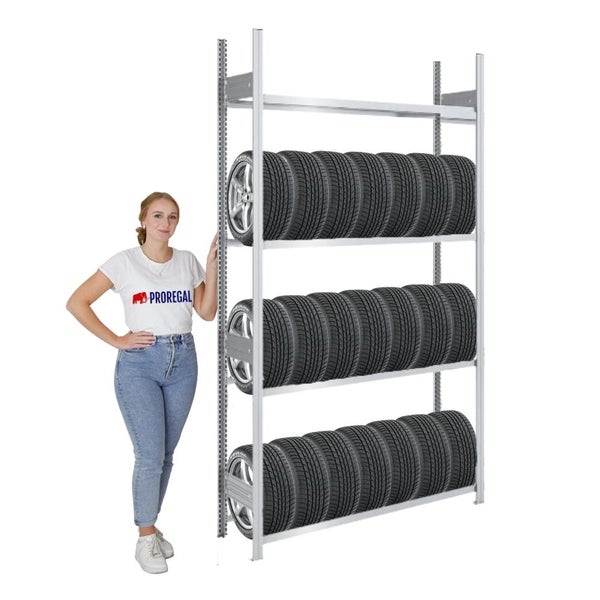 PROREGAL Reifenregal Tire Pro Made In Germany HxBxT 250 x 150 x 43 cm 4 Ebenen 150 kg Fachlast Bis Zu 7 Reifen Pro Ebene Verzinkt
