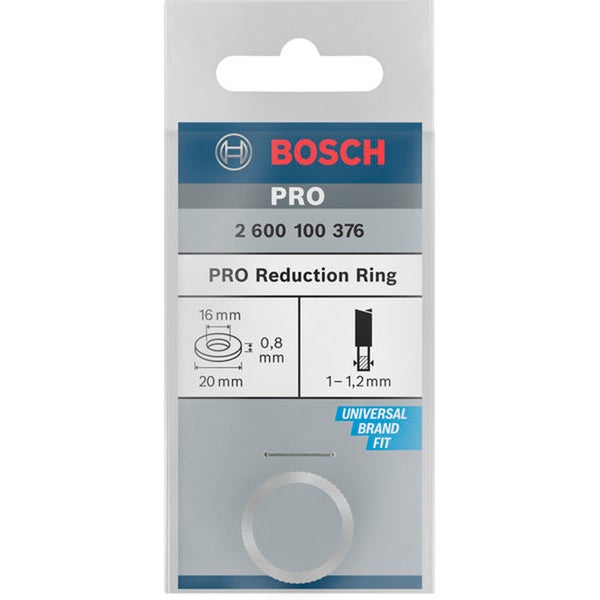 Bosch PRO Reduzierring, Außendurchmesser 20 Millimeter, Innendurchmesser 16 Millimeter, Stärke 0,8 Millimeter.