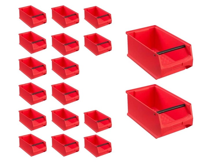 PROREGAL SuperSparSet 18x Rote Sichtlagerbox 4.1 mit Griffstange HxBxT 15 x 20 x 35 cm 7,2 Liter Sichtlagerbehälter