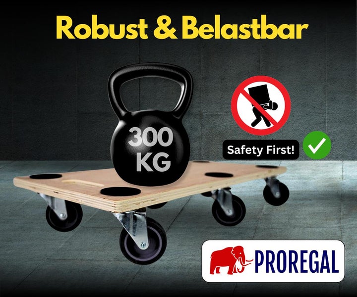 PROREGAL Mega Deal 4x Profi Transportroller mit 6 Rollen HxBxT 11 x 30 x 68 cm Traglast 300 kg Sperrholzplatte Braun