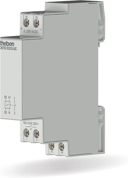 Theben 3120131 OKTO ES12-UC Elektronischer Stromstoßschalter I 1 Schließer I Potenzialfreier Multispannungseingang 8V - 230V I DIN-Schiene I LED BIS 600W