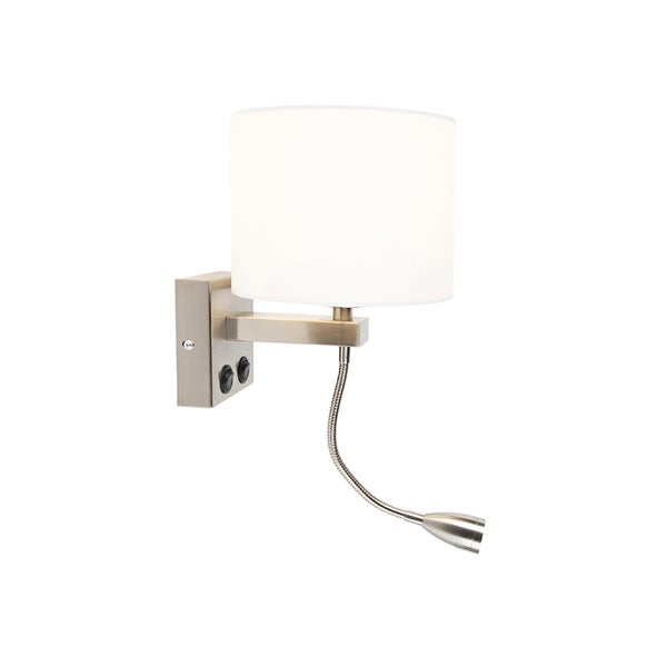Wandleuchte mit Leselampe und Stoffschirm
