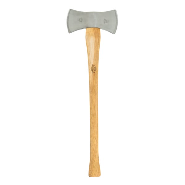 Doppelaxt mit Stiel aus Hickory Holz und geschmiedetem Stahlkopf von Helko Werk