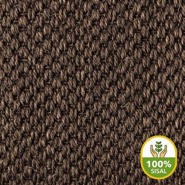 FLOORDIREKT Sisal-Teppich Tiger-Eye - aus 100% Sisal - mit Brodüre - Dunkelbraun - 200 x 290 cm