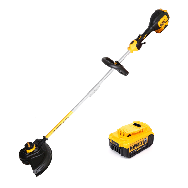 DeWalt Akku-Rasentrimmer 18 Volt bürstenlos inklusive 4 Amperestunden Lithium-Ionen Akku mit Rundgriff.