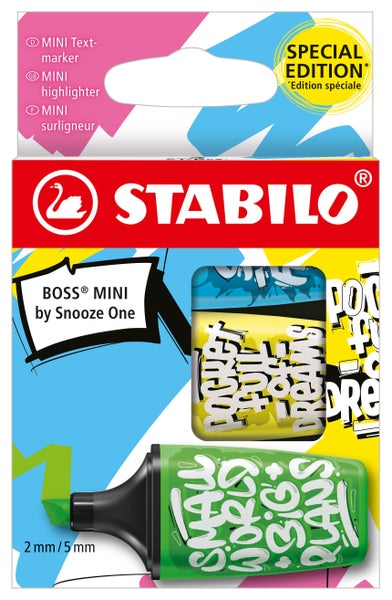 STABILO Textmarker BOSS MINI 3er Set blau, gelb, grün