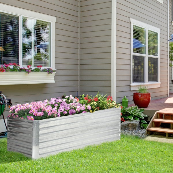 Outsunny Hochbeet aus Stahl, Pflanzbeet Frühbeet Gartenbeet Blumenkasten steckbar, Pflanzkasten Pflanzkübel 180x90x60cm für Garten Balkon Terrasse, Gemüsebeet für Blumen, Pflanzen, Obst