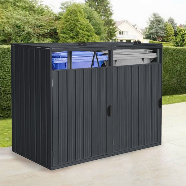 Home Deluxe - Mülltonnenbox CUBO - Platz für 4 x 240 Liter Mülltonnen, Farbe: Anthrazit, Witterungsbeständig inklusive Schloss und Schlüssel I Mülltonnenbox Gartenbox