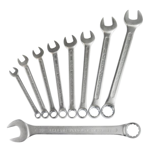 PROREGAL Werkzeug Satz Werkstattwagen Cheetah Gabelringschlüsselset 9 bis 22 mm 9 Teile mit Schaumstoff Schubladeneinlage HxBxT 4,6 x 34 x 12,5 cm