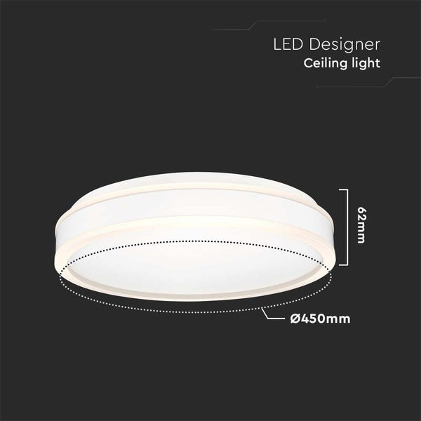 LED-Deckenleuchte mit einem Durchmesser von 450 mm und einer Höhe von 62 mm.