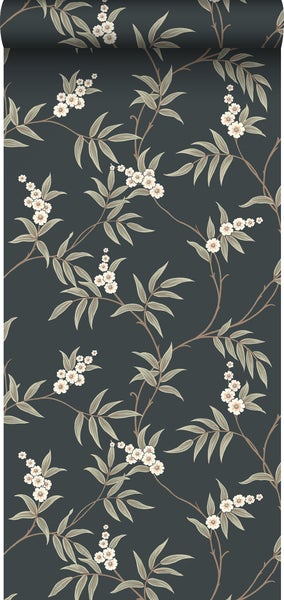 Borastapeter Tapete Blumen Dunkelblau und Grün - 53 cm x 10.05 m - 662654