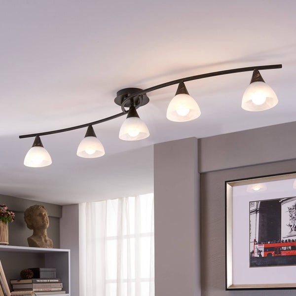 Lindby Glas Deckenlampe Metall schwarz gold gebürstet, Deckenstrahler 5x E14 max. 4,5W ohne Leuchtmittel Deckenleuchte Schlafzimmer Wohnzimmerlampe