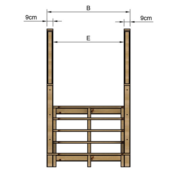 Technische Zeichnung eines Holzrahmens mit Maßangaben.