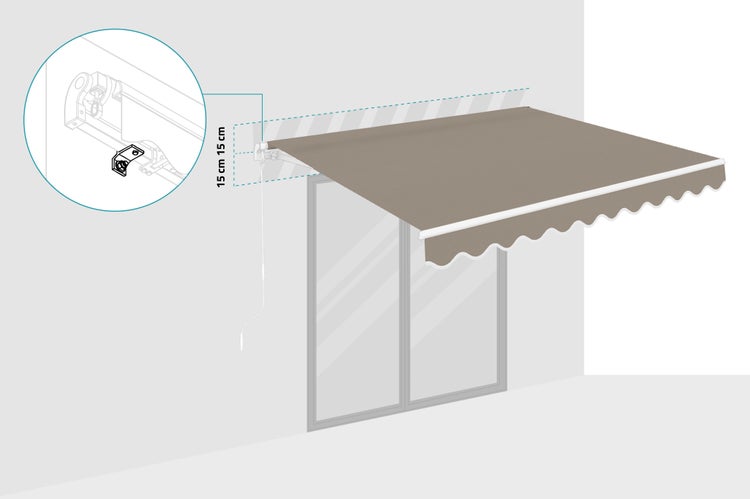 Illustration einer Markise mit Angaben zum Montageabstand