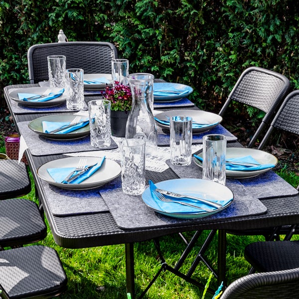 AMANKA Gartentisch für 6 Personen - 180 x 74 cm Klapptisch Rattan-Look - Esstisch Klappbar Schwarz
