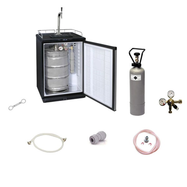 Bierzapfanlage mit Fass, Kohlensäureflasche und Zubehör